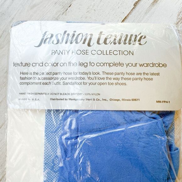 Vintage Montgomery Ward Blue Ribbons Pantyhose Sandal Toe Tall Royal Nylon NIP - Picture 5 of 6